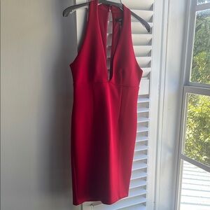 Forever 21 Red Sheath Midi Dress with Halter Neckline for Cocktail